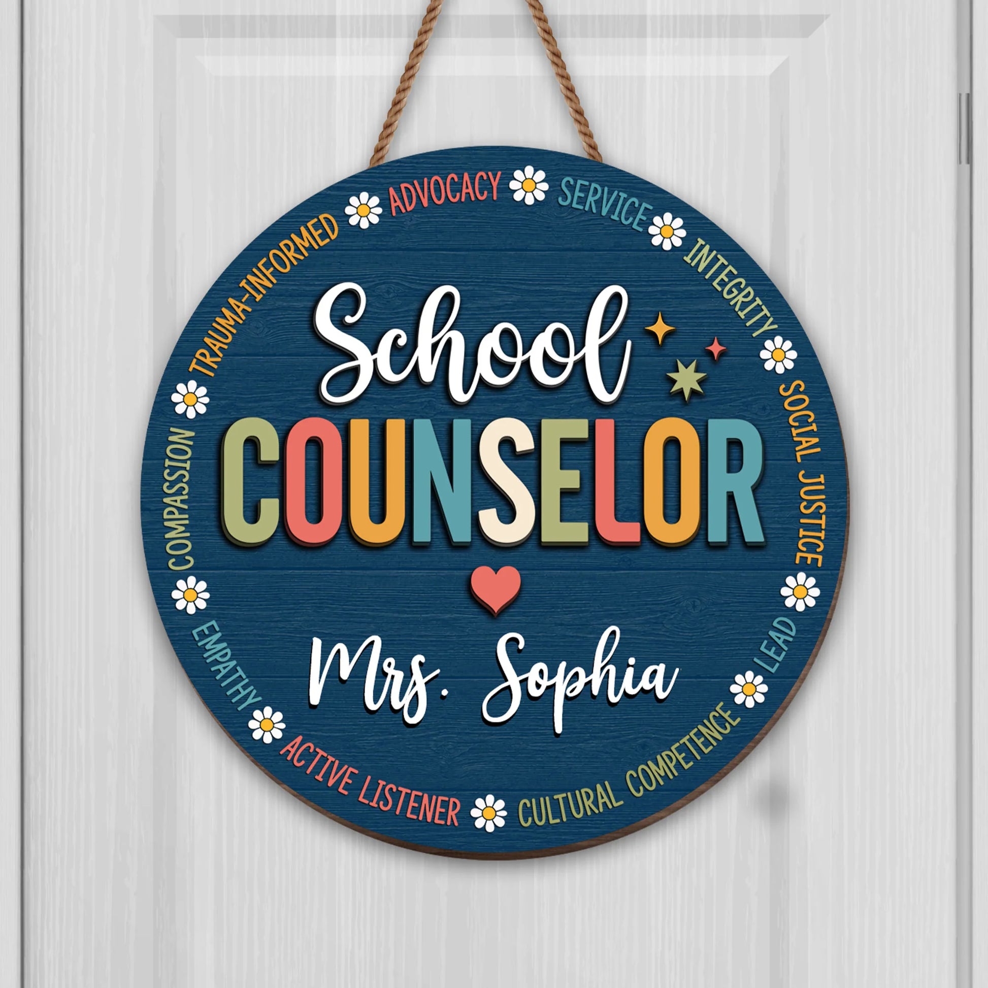 Wood Sign material and size view - Personalized School Counselor Wooden Sign