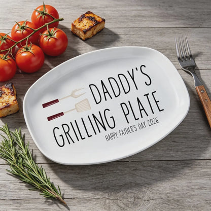 "Daddy's Grilling Plate" Personalized BBQ Platter - Custom Grill Master Gift for Dad