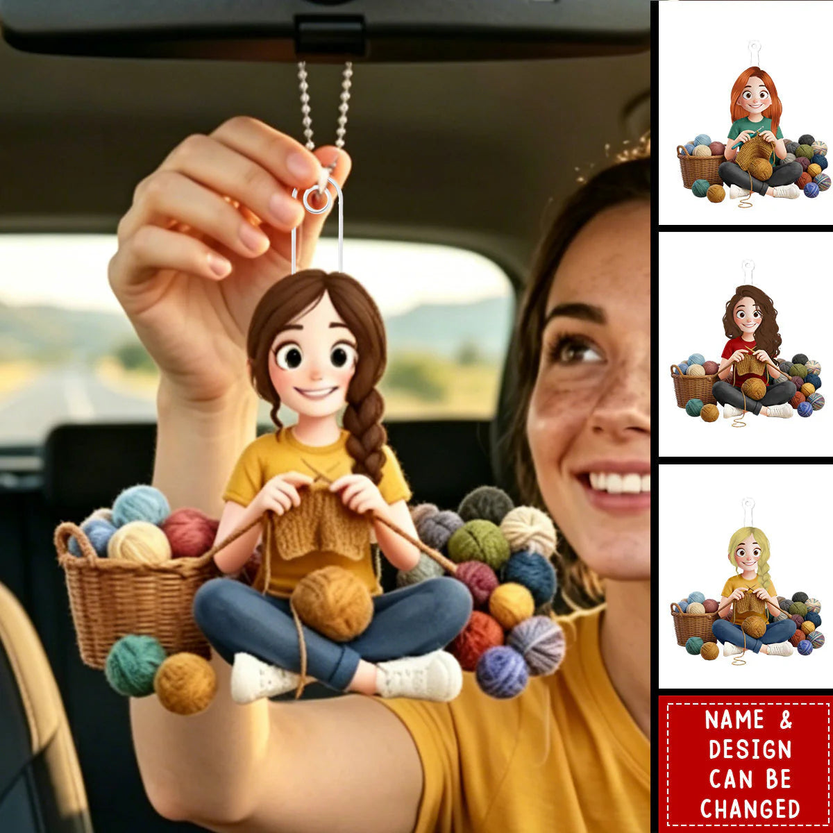 Personalized Crochet Girl Car Ornament personalization view for Best Friends