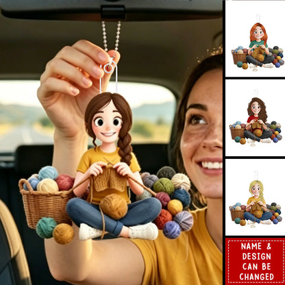 Personalized Crochet Girl Car Ornament personalization view for Best Friends
