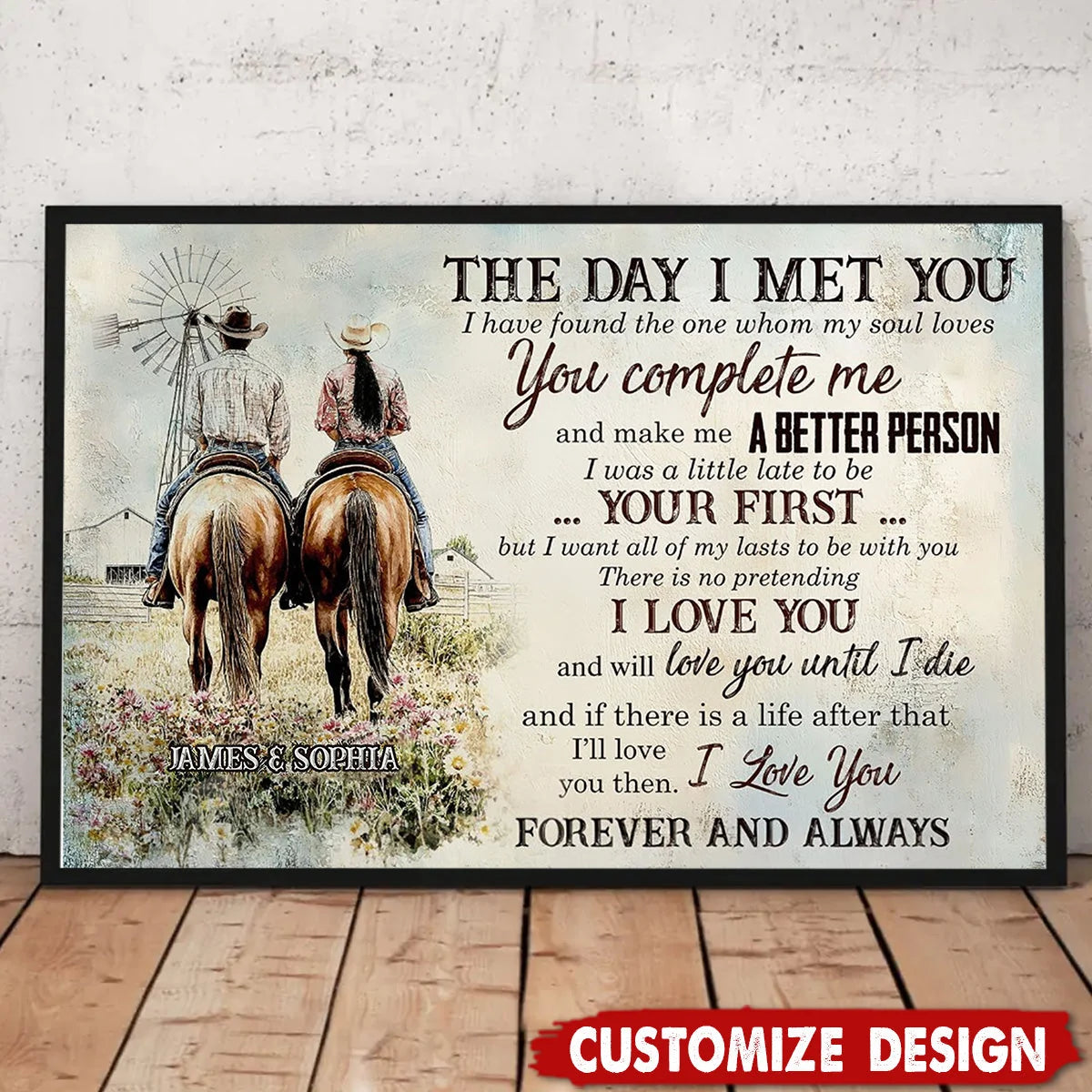The Day I Met You Personalized Cowboy Couple Canvas / Poster - Custom Western Wall Art Gift for Couples