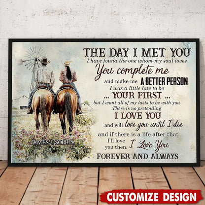 The Day I Met You Personalized Cowboy Couple Canvas / Poster - Custom Western Wall Art Gift for Couples