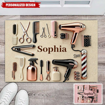 Proud Hairdresser Personalized Hair Stylist Doormat - Custom Salon Name Welcome Rug for Coworker