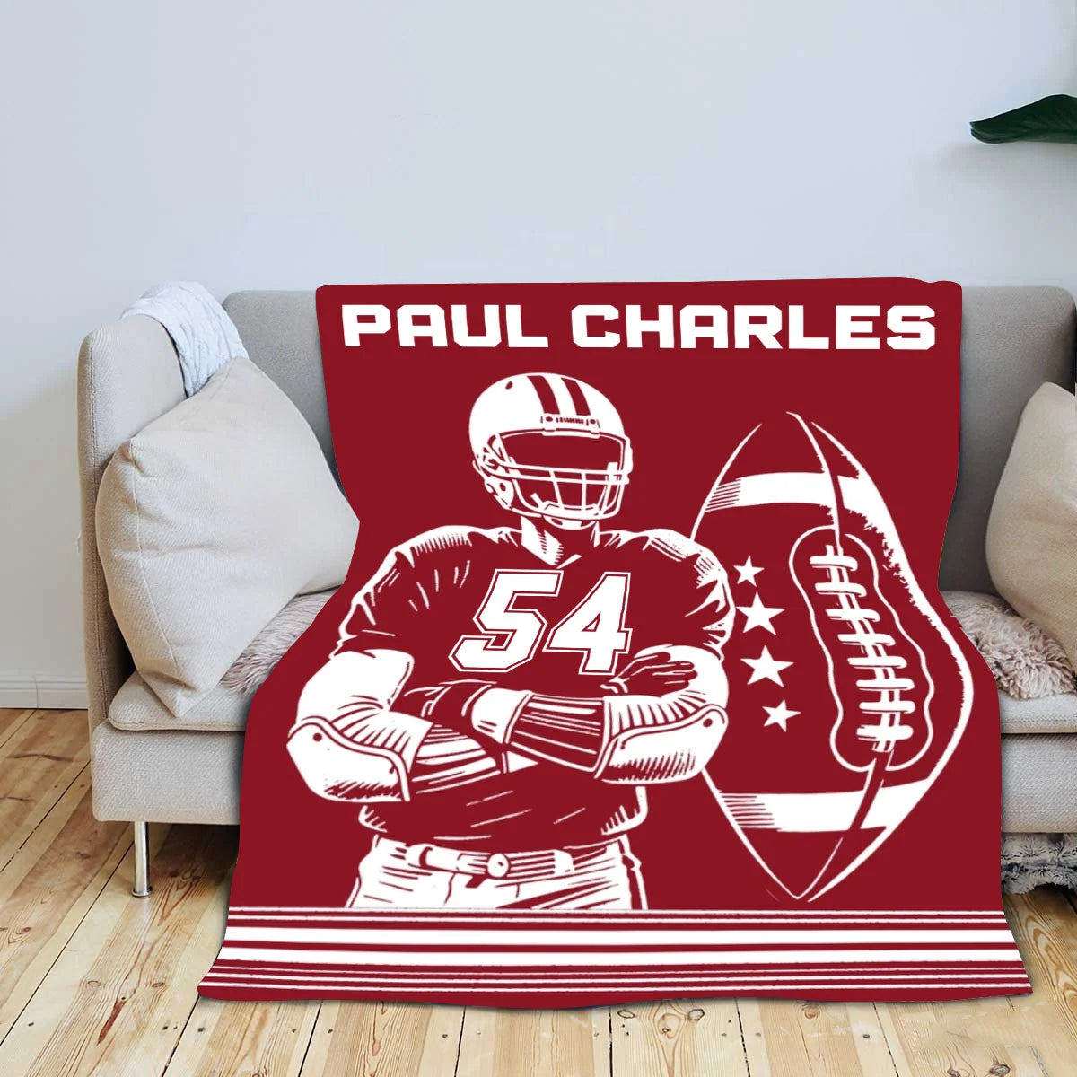 Personalized Football Player Blanket - Custom Name Jersey Number for Son Dad Fan