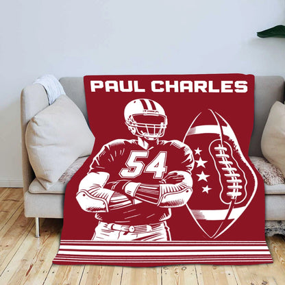 Personalized Football Player Blanket - Custom Name Jersey Number for Son Dad Fan