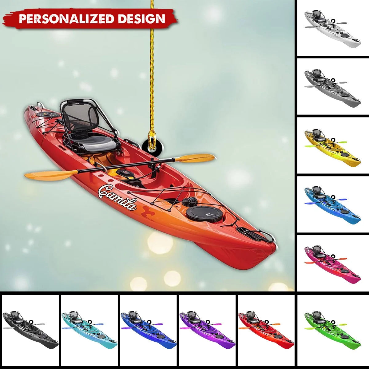 Custom Name Kayak Acrylic Ornament - Personalized Water Sports Paddling Keepsake Gift