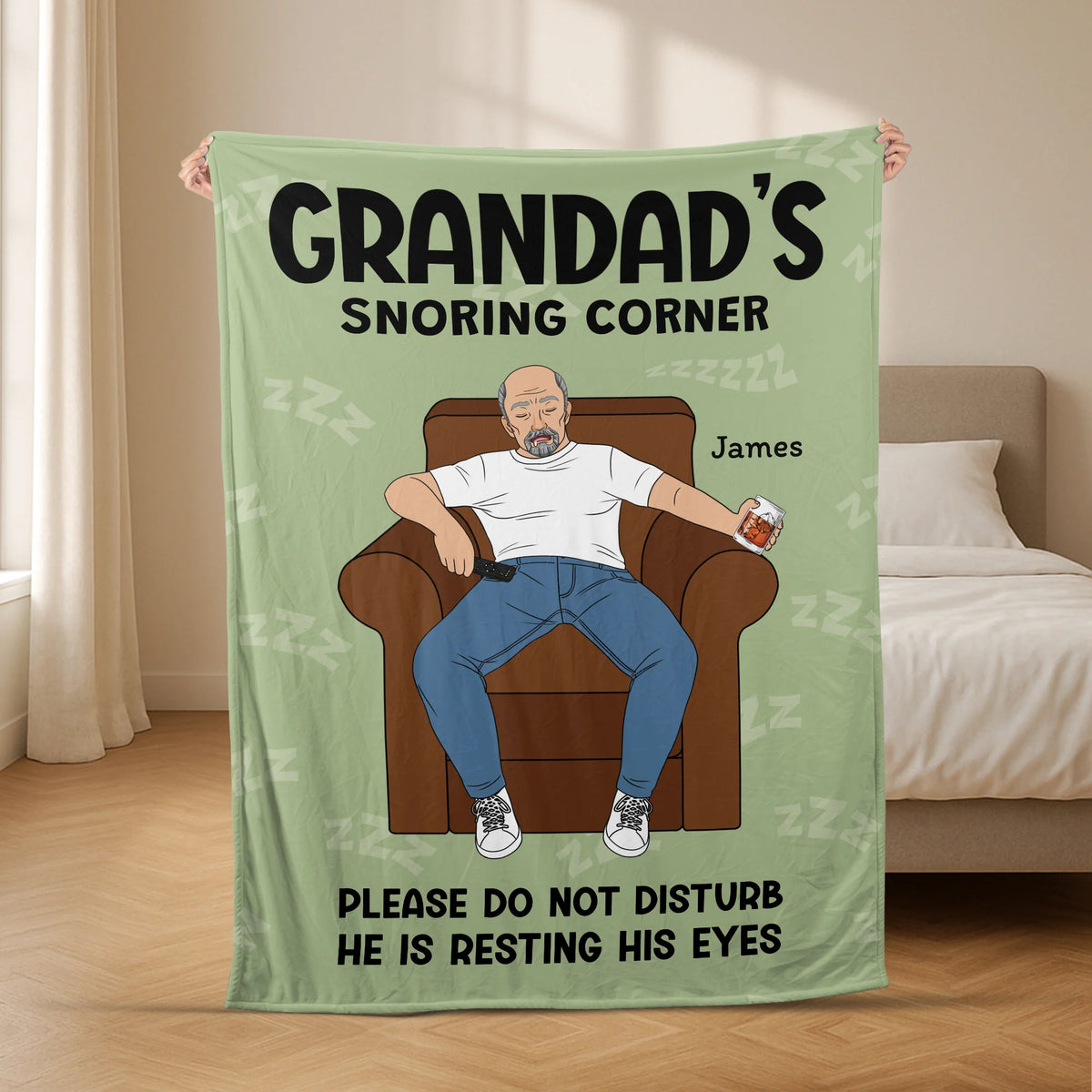 "Dad's Snoring Corner Resting His Eyes" Personalized Blanket - Funny Gift for Dad & Grandpa