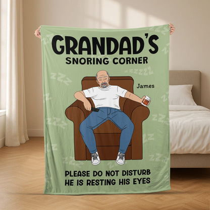 "Dad's Snoring Corner Resting His Eyes" Personalized Blanket - Funny Gift for Dad & Grandpa