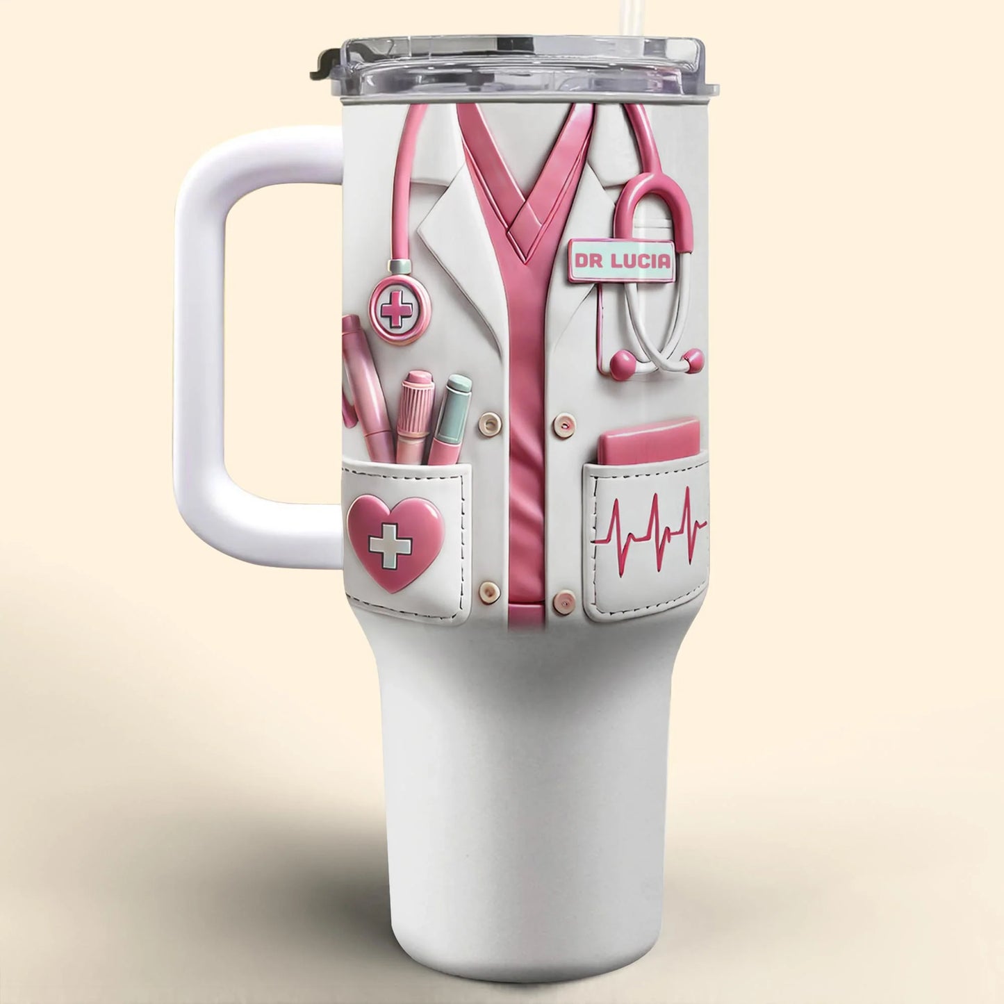 Tumbler material and size view - Personalized Nurse 40Oz Tumbler