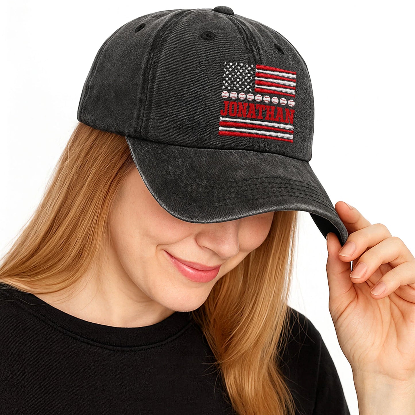 Personalized Usa Baseball Denim Cap personalization view for Dad
