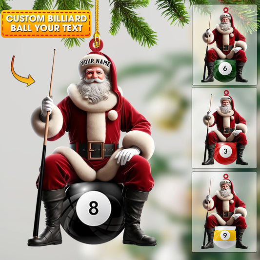 Personalized Santa Pool Player Acrylic Ornament - Custom Billiard Christmas Ornament for Pool Lovers