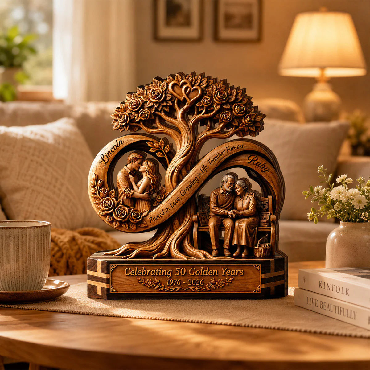 Personalized 50th anniversary gift custom 3-layered wooden plaque with a couple and tree design image 6