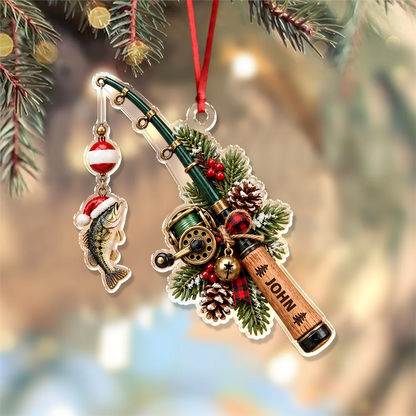 Custom Catch Personalized Fishing Rod Acrylic Ornament - Christmas Keepsake Gift for Fishers
