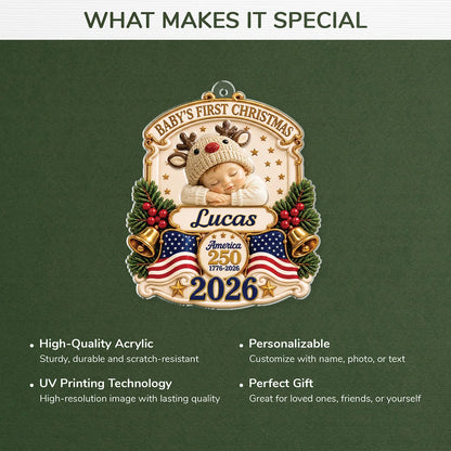 Baby's First Christmas 2026 America 250 - Personalized Acrylic Ornament for Newborns