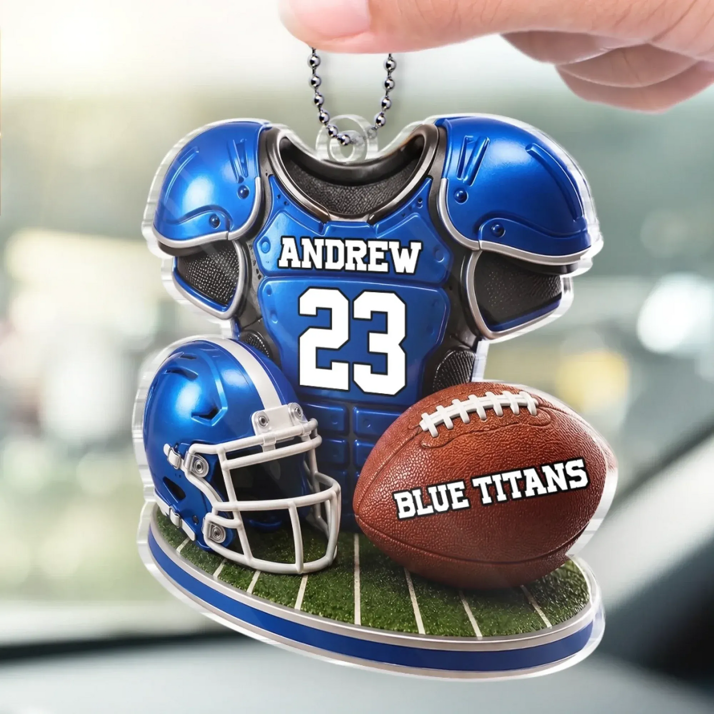 Personalized American Football Acrylic Car Ornament - Custom Jersey & Helmet Gift for Sports Lovers