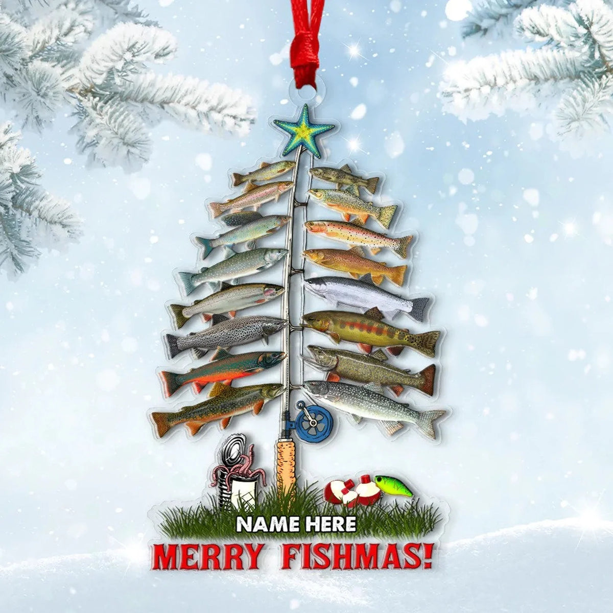 Merry Fishmas Personalized Acrylic Ornament - Custom Christmas Gift for Fishing Dad