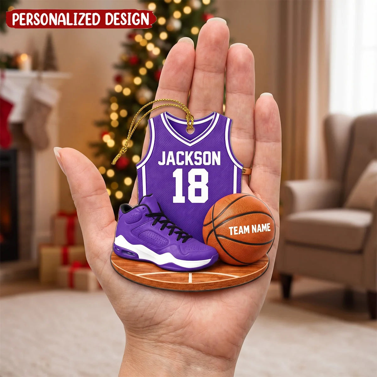 MVP Personalized Basketball Wooden Ornament - Custom Jersey Christmas Keepsake