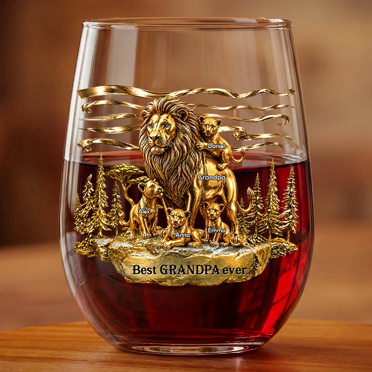 "Best Dad Ever" Personalized Lion King Wine Glass - Custom Gift for Dad or Grandpa