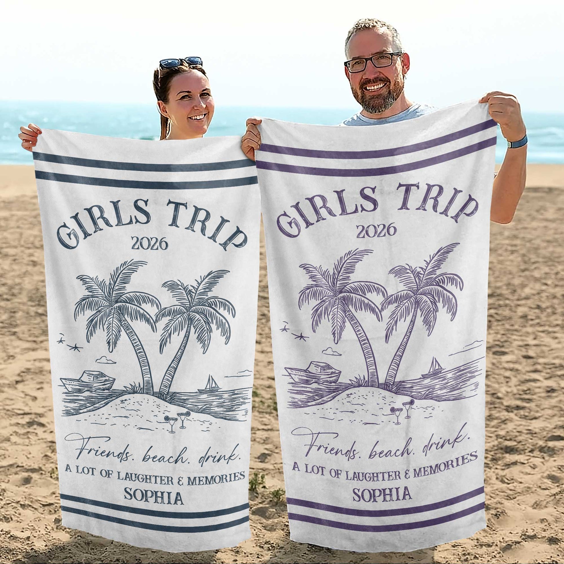 Towel material and size view - Personalized Girls Trip Beach Towel
