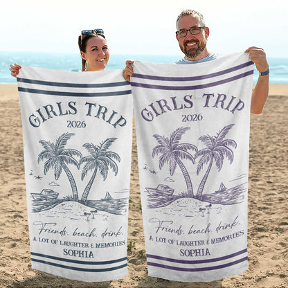 Towel material and size view - Personalized Girls Trip Beach Towel