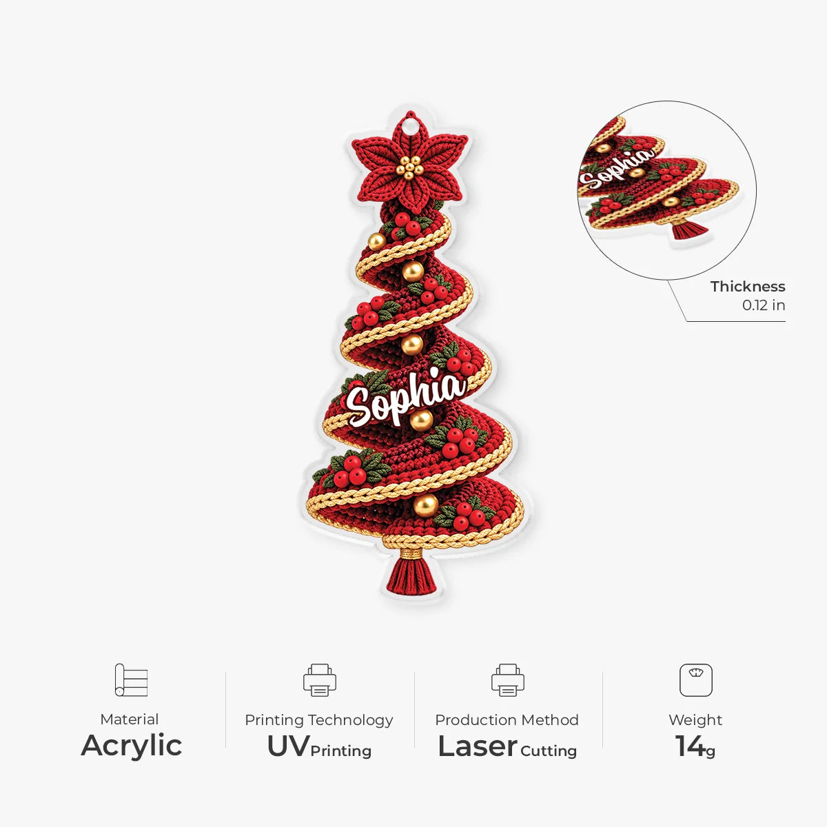Faux Crochet Christmas Tree Personalized Acrylic Ornament with Name - Holiday Gifts for Family