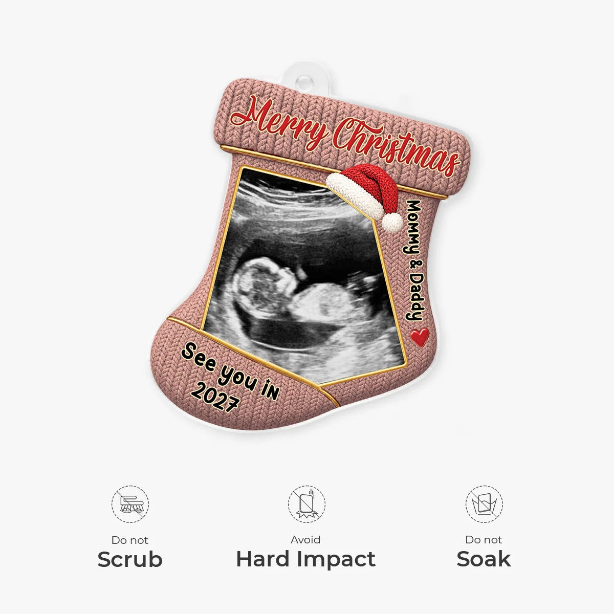 "See You In 2027" Custom Ultrasound Baby Photo Christmas Stocking Acrylic Ornament - Personalized Gifts for Parents-to-Be