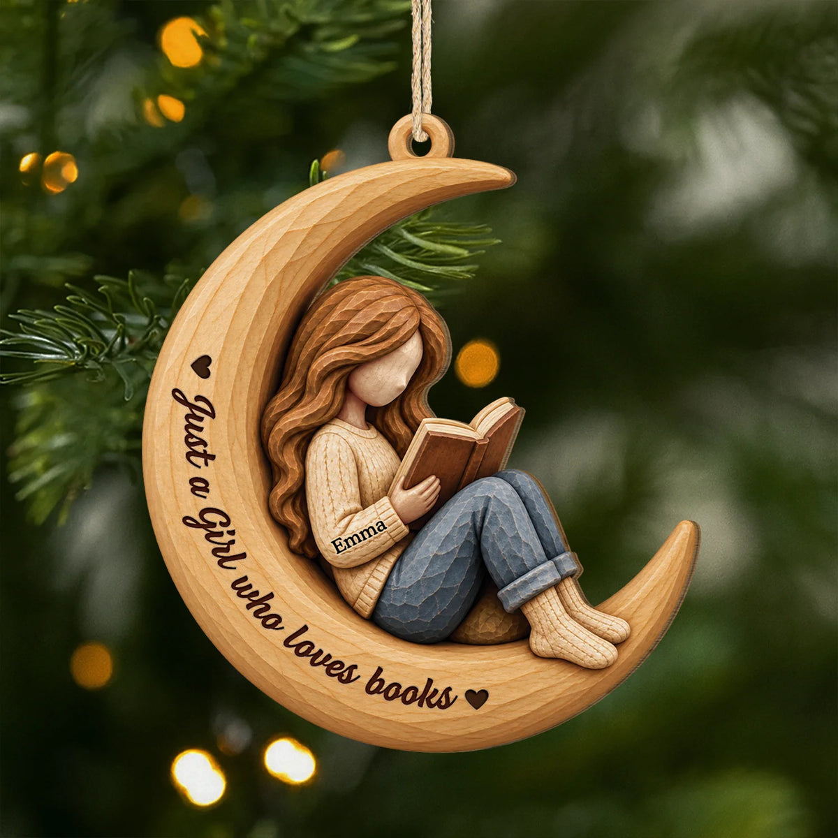 Just A Girl Who Loves Books Personalized Wooden Ornament - Reader Christmas Keepsake for Book Lovers