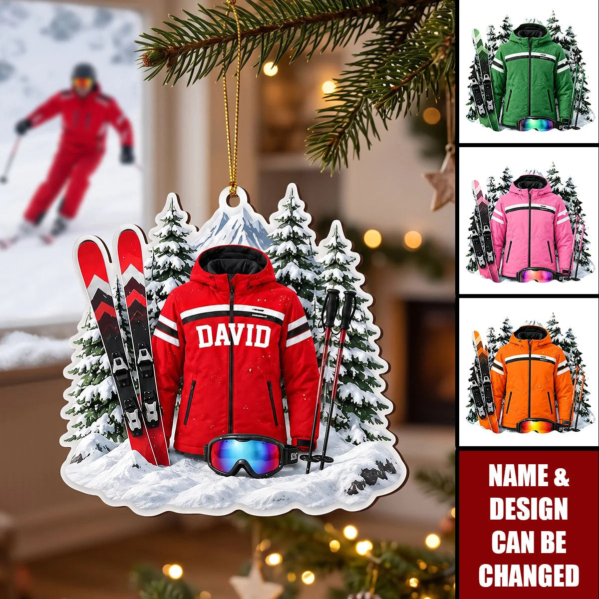 Personalized Skiing Christmas Ornament - Custom Ski Gear Acrylic Keepsake with Name