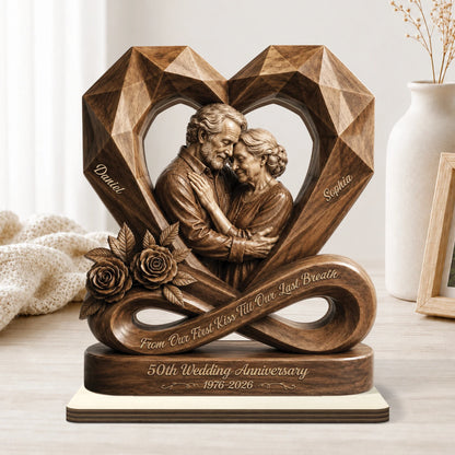 From Our First Kiss Till Our Last Breath - Personalized Anniversary Wooden Plaque for Couples