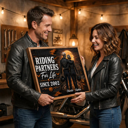 Riding Partners For Life Personalized Skeleton Biker Couple Canvas / Poster - Custom Anniversary Gift for Biker Couple