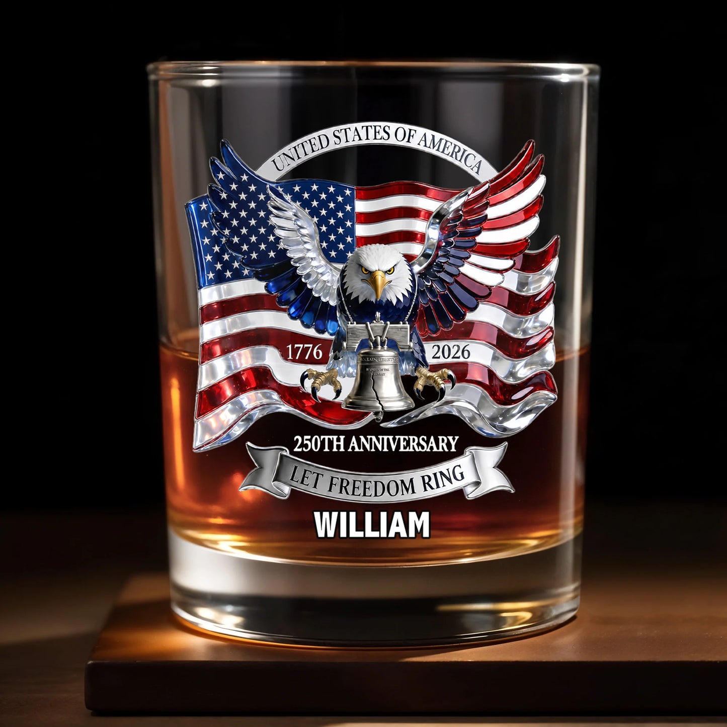 Custom USA 250th Anniversary Patriotic Whiskey Glass with eagle and American flag print for dad image 8