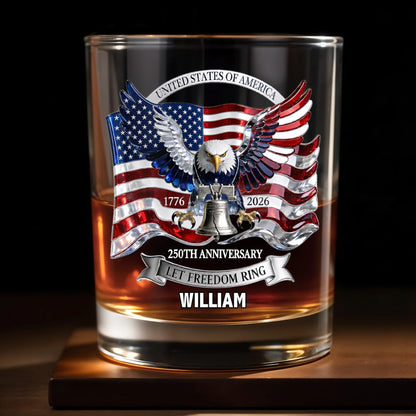 Custom USA 250th Anniversary Patriotic Whiskey Glass with eagle and American flag print for dad image 8