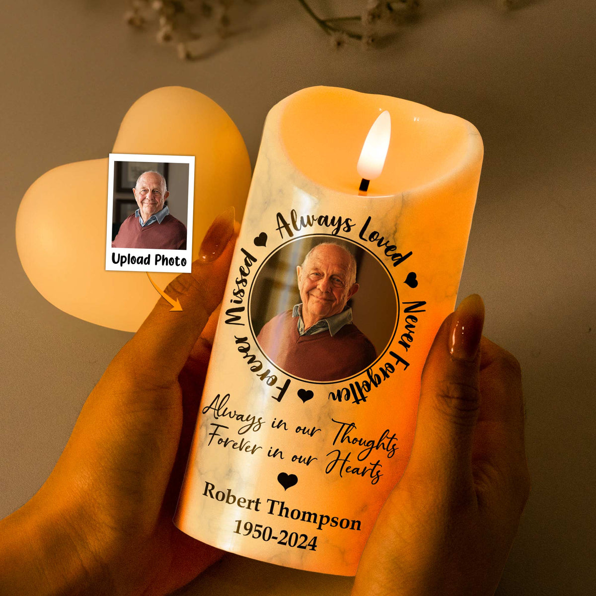 "Always Loved, Never Forgotten" Personalized LED Candle – Sympathy Gift for Family