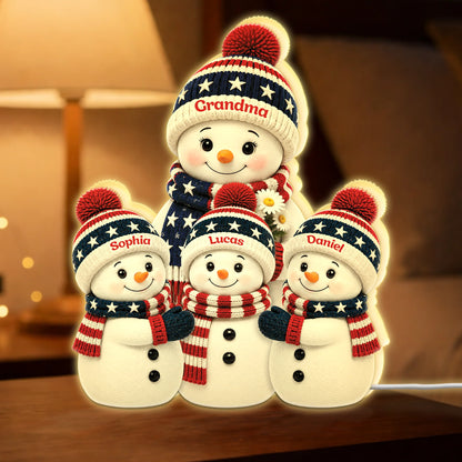 Personalized Snowman Family Acrylic Light Box - Custom Patriotic Gift for Grandma & Mom