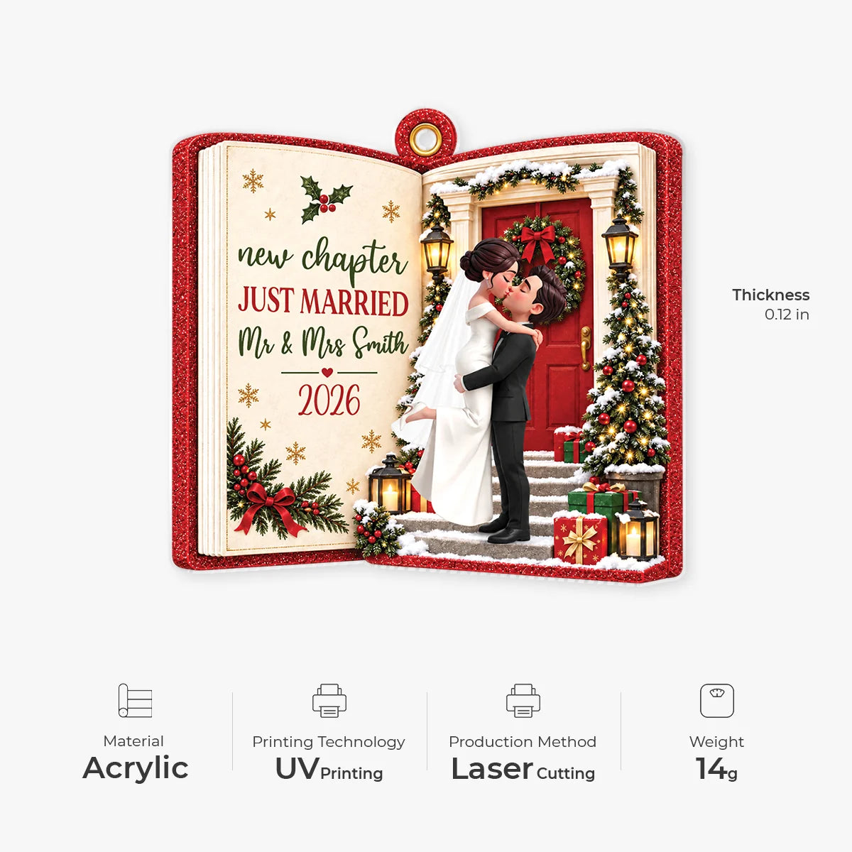 New Chapter, Just Married – Personalized Acrylic Ornament for Couple’s First Christmas, Gift