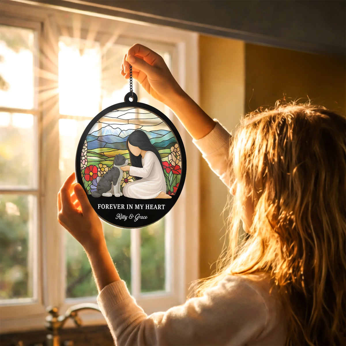 If Love Alone Could Have Kept You Here - Personalized Cat Memorial Suncatcher Gift