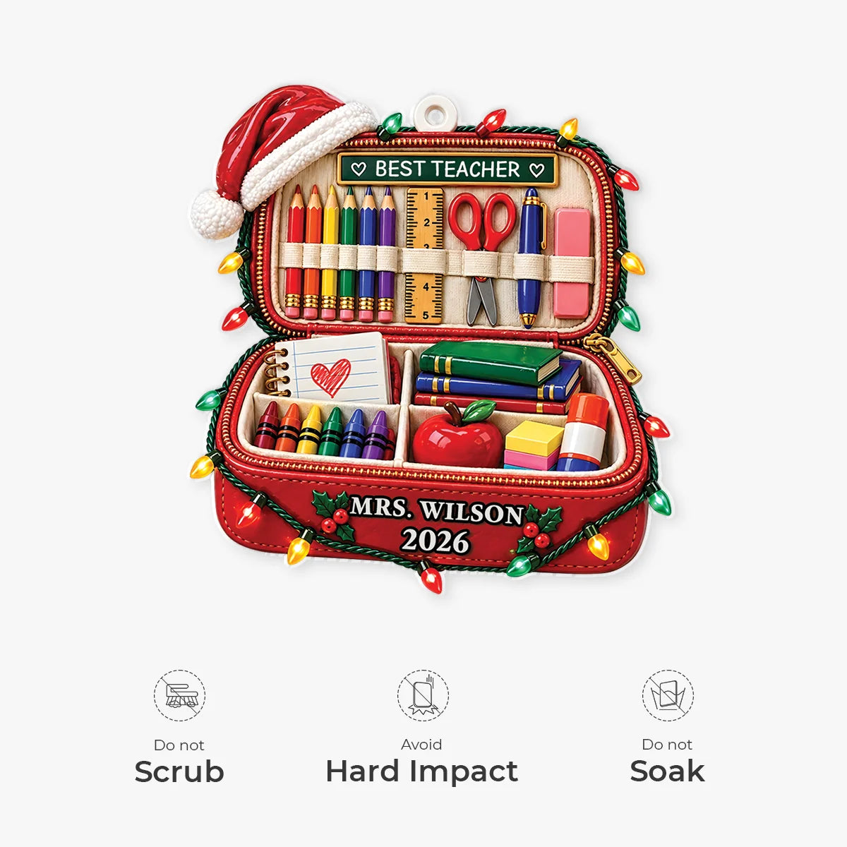 Best Teacher Pencil Case Acrylic Ornament - Personalized Christmas Gift for Educators