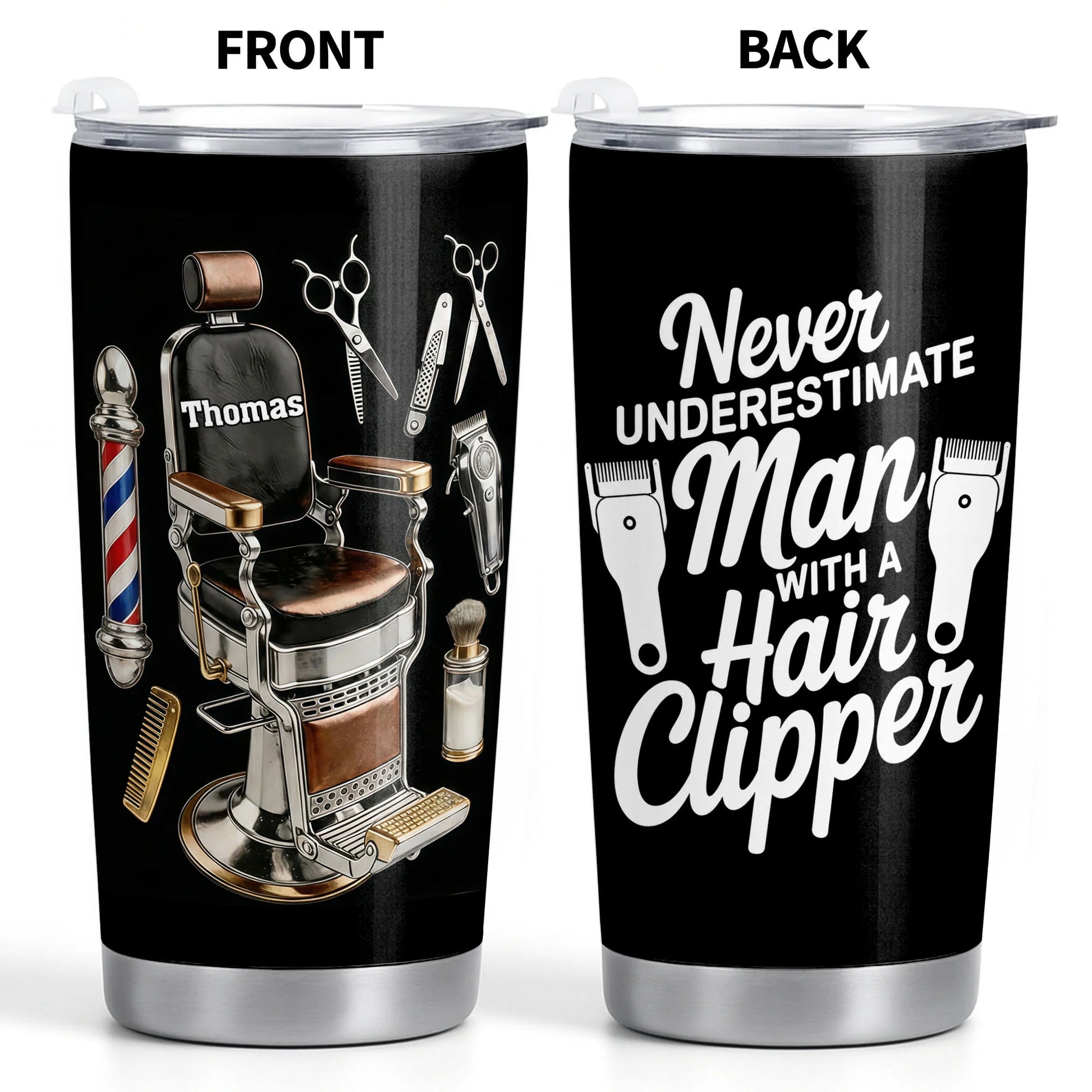 Personalized barber tumbler with vintage barber chair tools design and hair clipper quote gift for men image 10