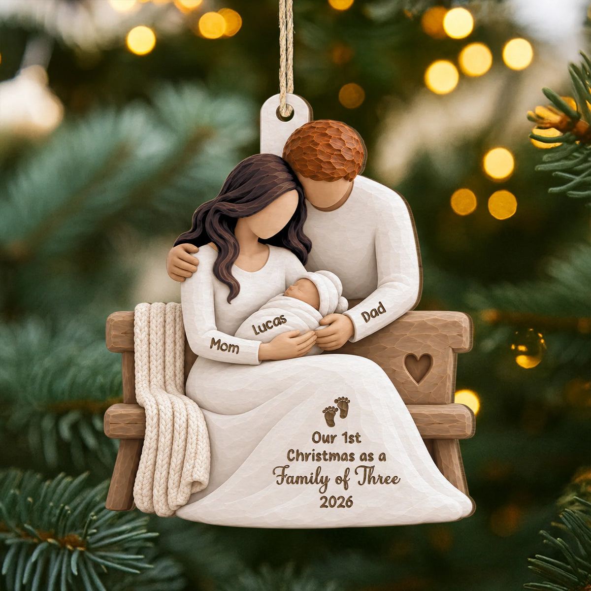 Our 1st Christmas As A Family Wooden Ornament - Custom Keepsake Gift for New Parents