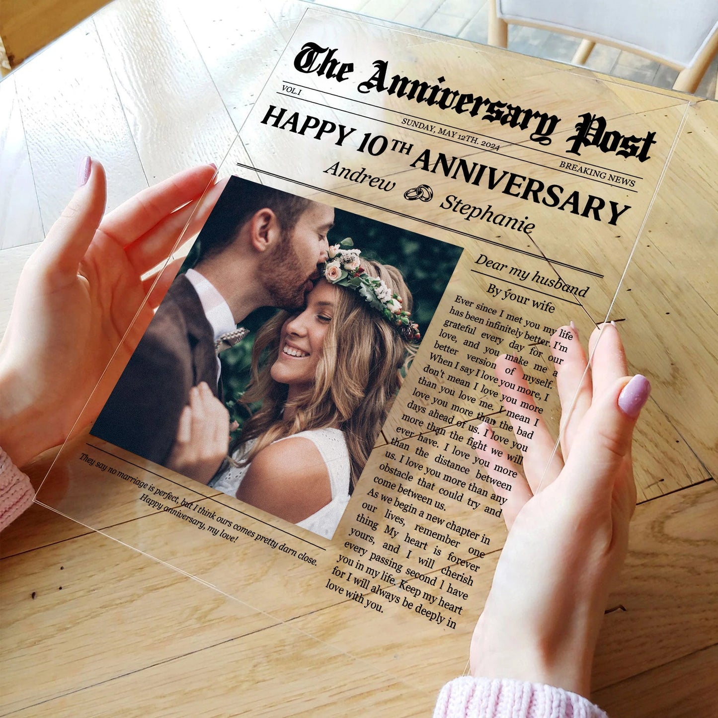 Custom Newspaper Anniversary Plaque personalization view for Wife