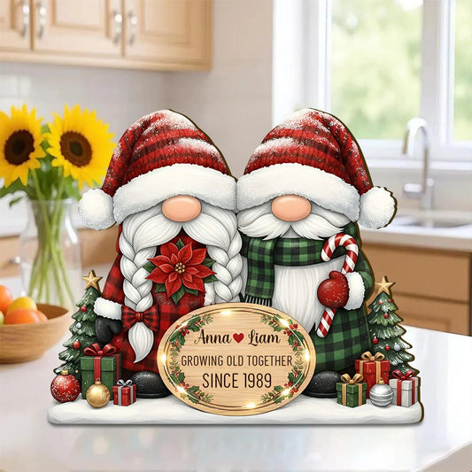 Growing Old Together Personalized Couple Wood Block - Custom Christmas Gnome Keepsake for Husband Wife