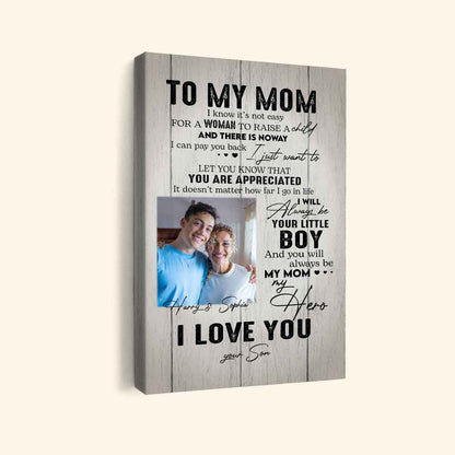 "To My Mom You Are Appreciated" Personalized Canvas / Poster - Custom Photo & Name Gift for Mom from Son