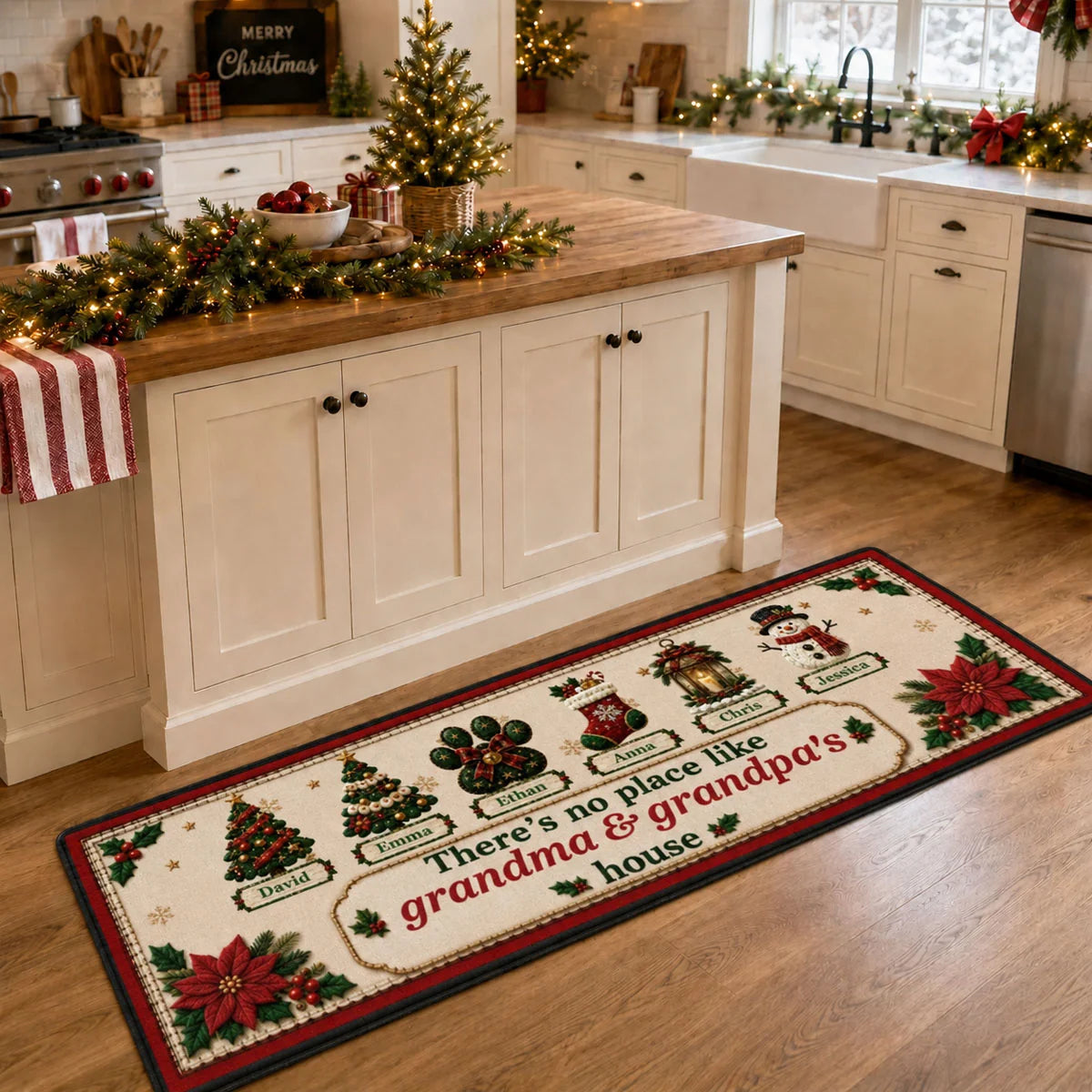 "There's No Place Like Grandma & Grandpa's House" Personalized Christmas Runner Rug - Xmas Gift for Grandparents