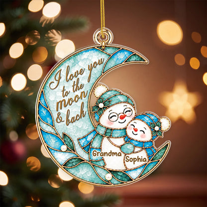 I Love You To The Moon And Back - Personalized Acrylic Ornament for Grandma Moon Snowman