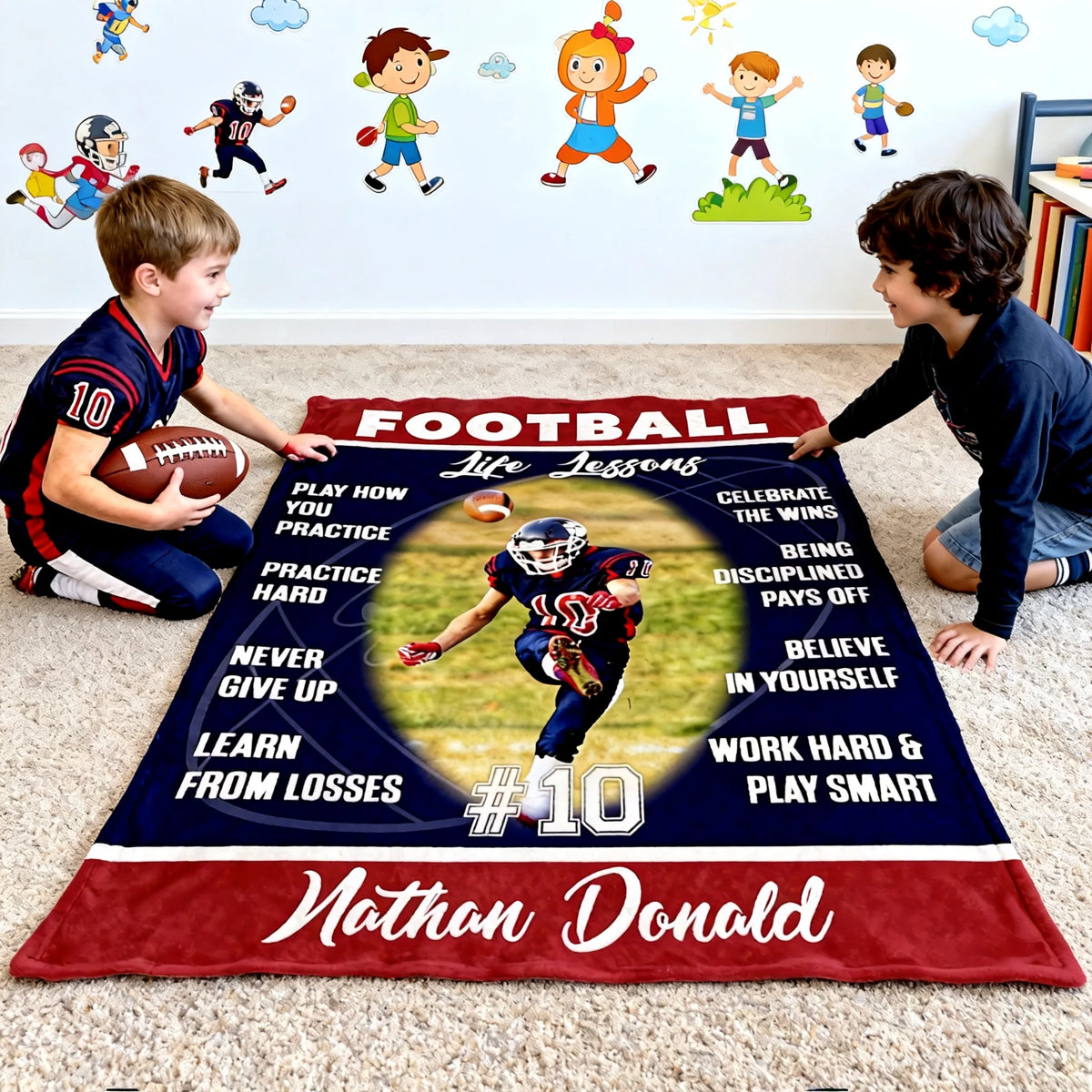 Football Life Lessons Personalized Blanket - Custom Name Gift for American Football Players