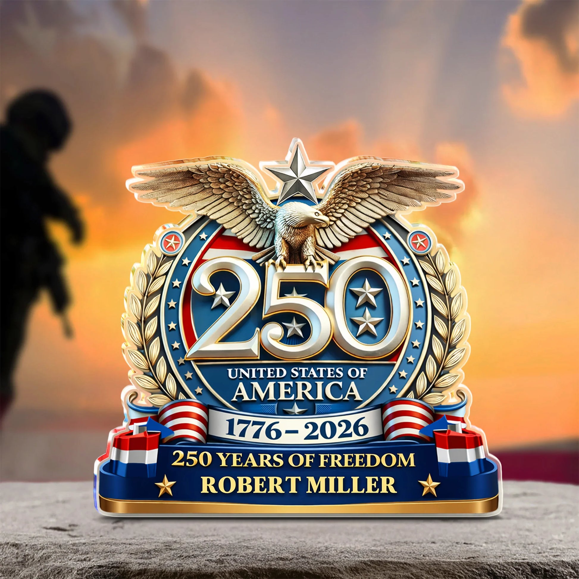 Personalized Usa Acrylic Block Plaque personalization view for Military / Veteran