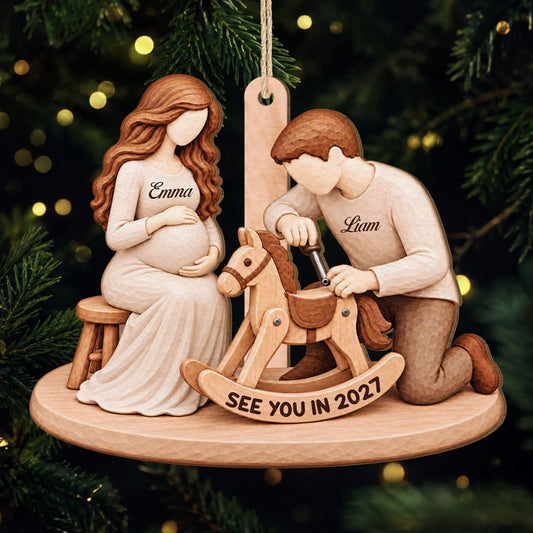 See You in 2027 Personalized Wooden Ornament - Pregnancy Announcement Gift for Expecting Parents