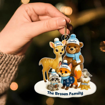 Woodland Animal Family Personalized Acrylic Ornament - Custom Christmas Keepsake for Mom & Dad