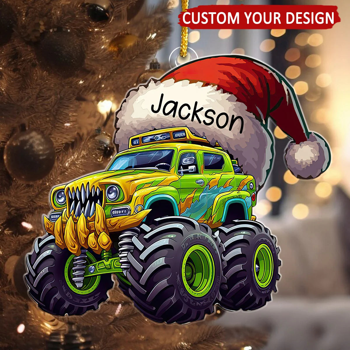 Personalized Monster Truck Christmas Acrylic Ornament - Custom Name Holiday Keepsake