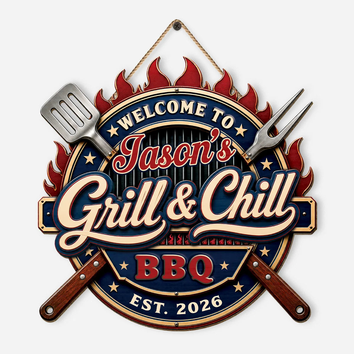 Welcome to Grill and Chill Personalized Wood Sign - Custom BBQ Gifts